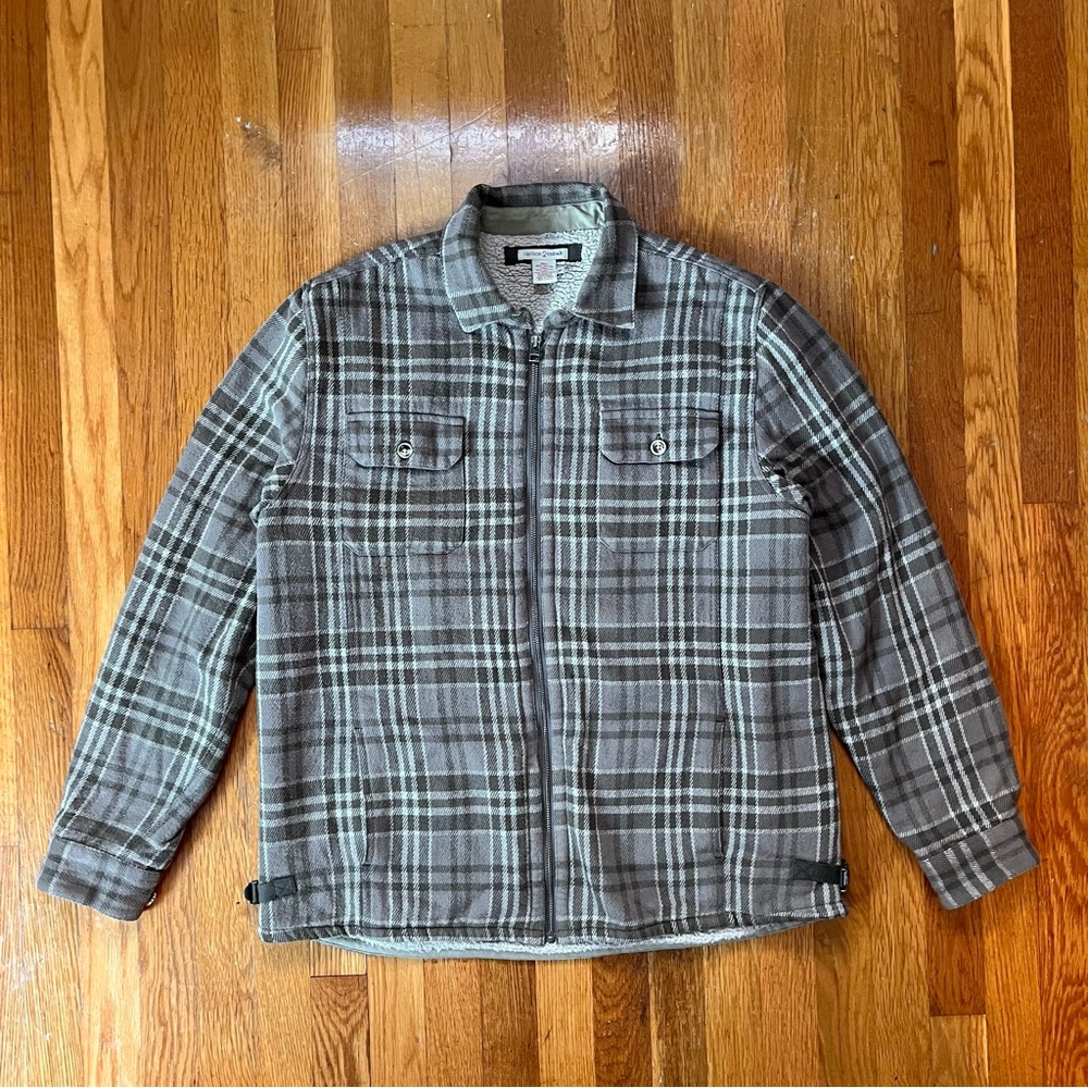 carbon2cobalt greenish fleece lined plaid shacket
